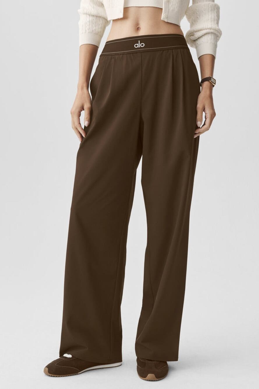 ALO Yoga Suit Up Loose Fit Lightweight Espresso Brown Trouser Pants EUC Size S